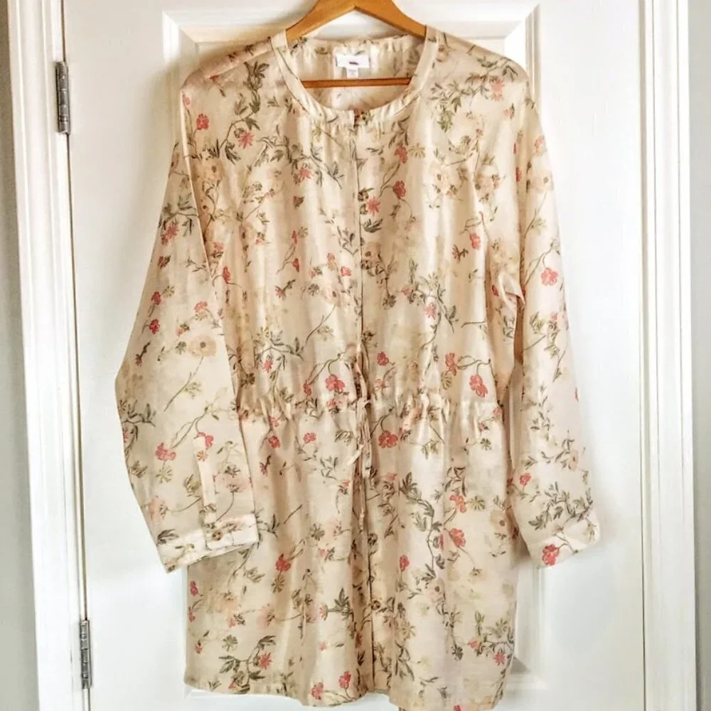 J. Jill Floral Sheer Linen Blend Barley MG Jacket NWT